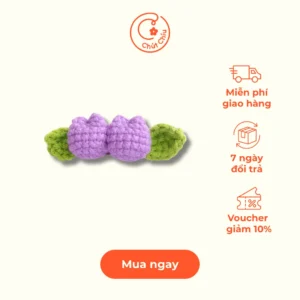 Hình ảnh kẹp tóc hoa tulip len màu tím handmade nhỏ xinh.