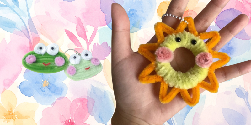 Thành phẩm khi làm xong chiếc móc khóa kẽm nhung handmade