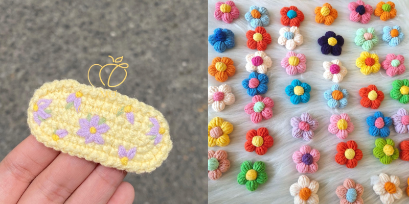 hoa len pastel mini cài tóc