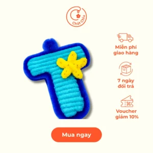 Móc khóa kẽm nhung hình chữ T xanh dương