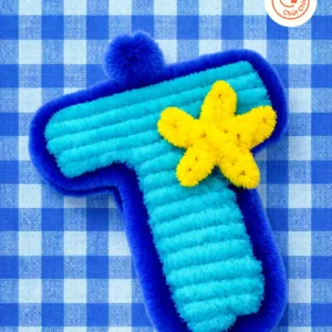 Móc khóa kẽm nhung hình chữ T xanh dương